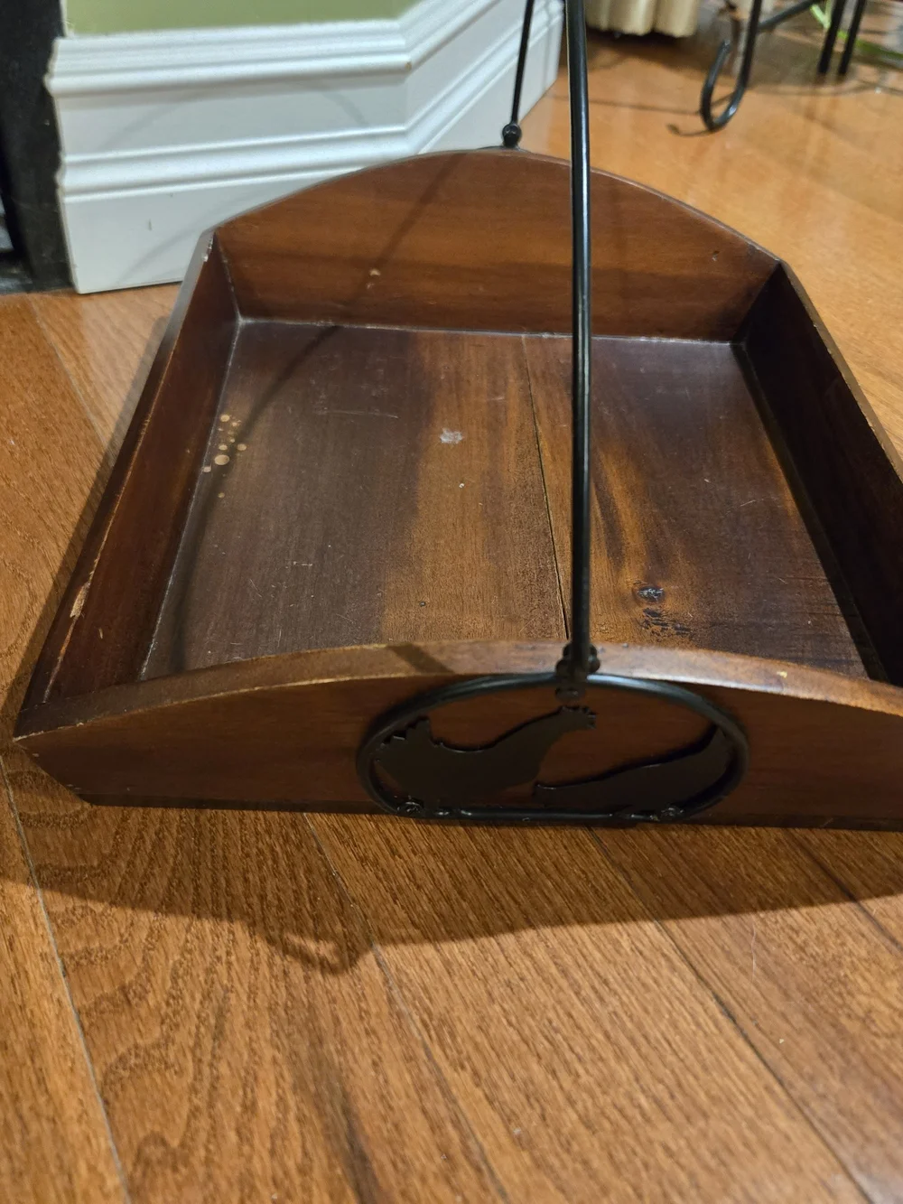 Farmhouse Style Wood & Metal Serving Tray w/ Black Swing Handle, Rooster Accent